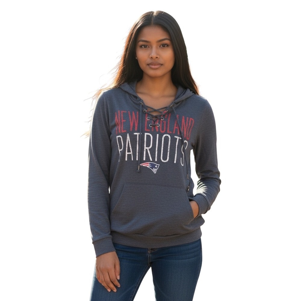 Womens NFL New England Patriots Blue Lace Up Hoodie Size Medium Team Apparel NWT